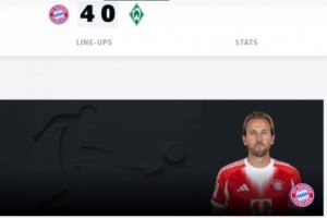 梅开二度！官方：凯恩当选拜仁4-0不莱梅的全场最佳球员